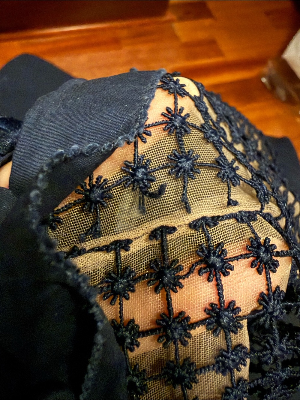 Self-Portrait Navy Lace & Mesh Ruffle Top - Picture 6 of 7
